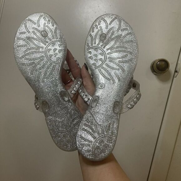Jack Rogers Silver glitter medallion jelly thong sandals size US 9 - Picture 5 of 6